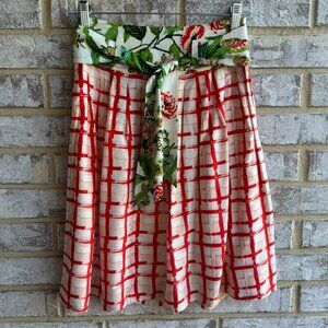 Maeve Anthropologie Country Fair Floral Waist Red/White Plaid Skirt Size 4